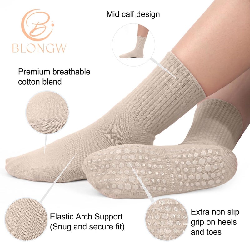 BLONGW Pilates Socks with Grips for Women, Non-Slip Yoga Athletic Socks for Barre Barefoot Workout Hospital - Image 3